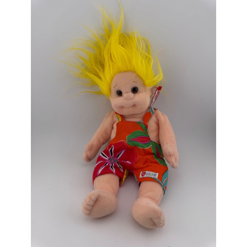Vintage Ty Beanie Kids Jammer Doll 1992 Yellow Hair Orange Floral Outfit Tagged